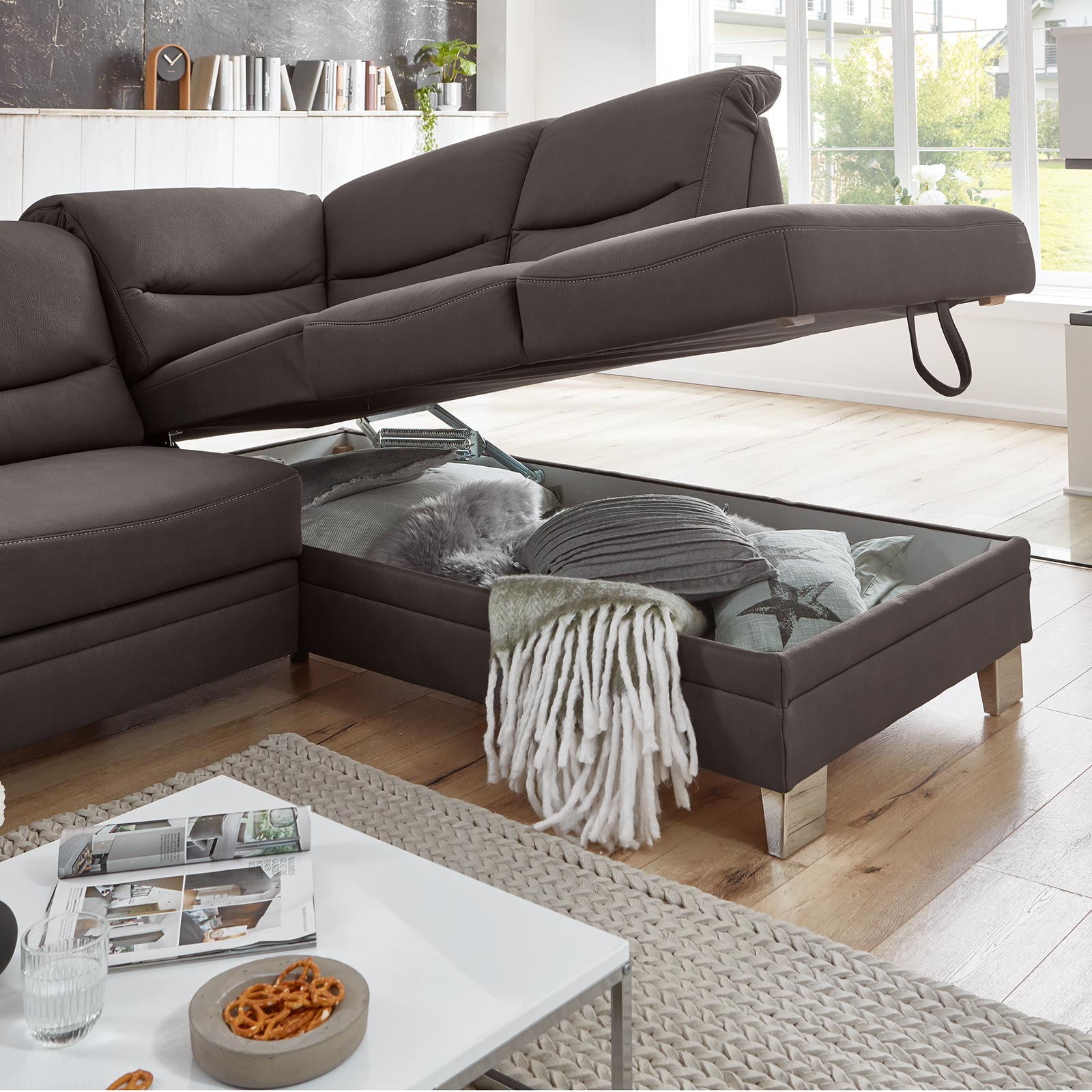 polsterpower Ecksofa - mocca - mit Funktionen - Kombielement rechts