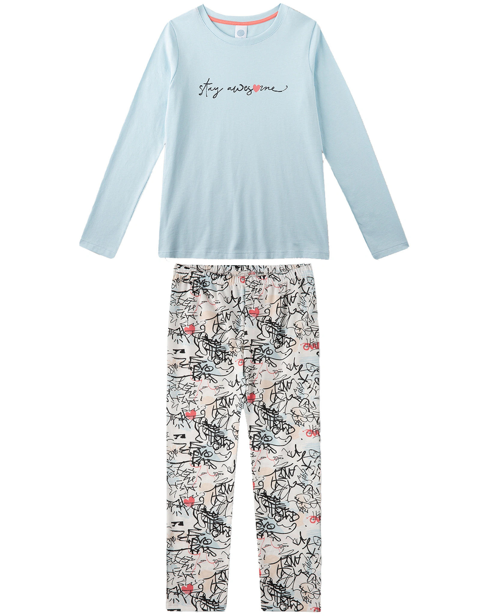 Schlafanzug STAY AWESOME lang in sky blue