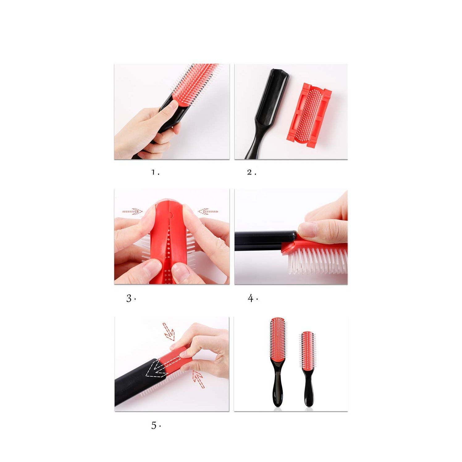 (20cm) Locken Styling Haarbürste Verstellbare Locken Bürste 9-Reihig - Schwarz / Pink