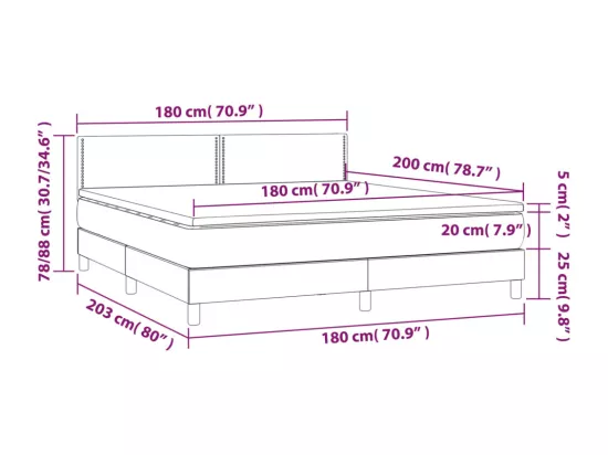 Sommier tapissier matelas et LED Bleu foncé 180x200 cm Velours