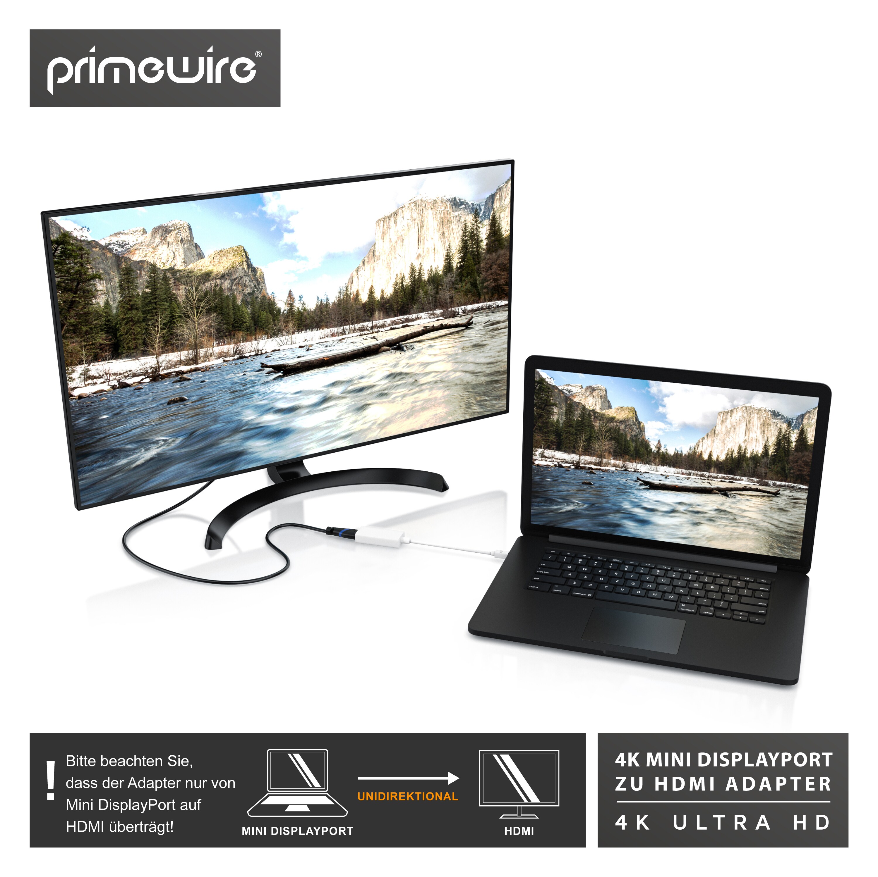 Primewire Mini DisplayPort zu HDMI Adapter, Ultra HD 4k MiniDP zu HDMI Buchse Monitor Konverter, Adapterkabel