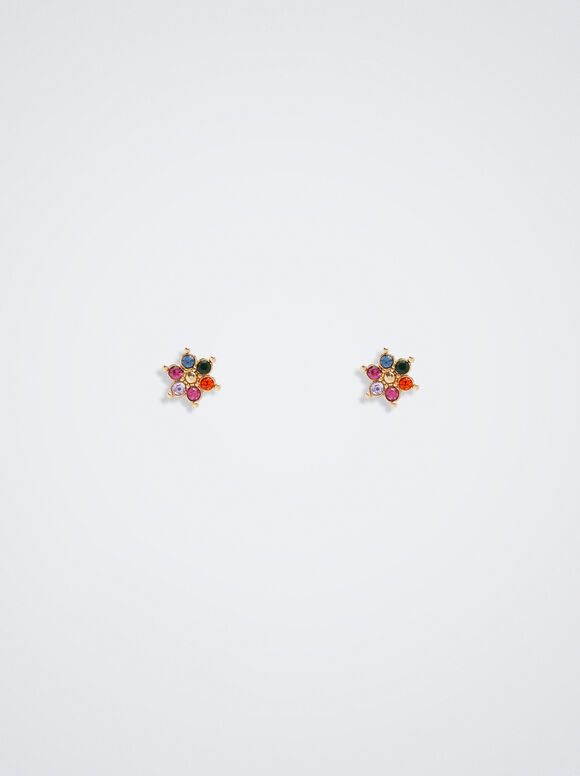 Pendientes Con Flor Y Cristales - Rosa