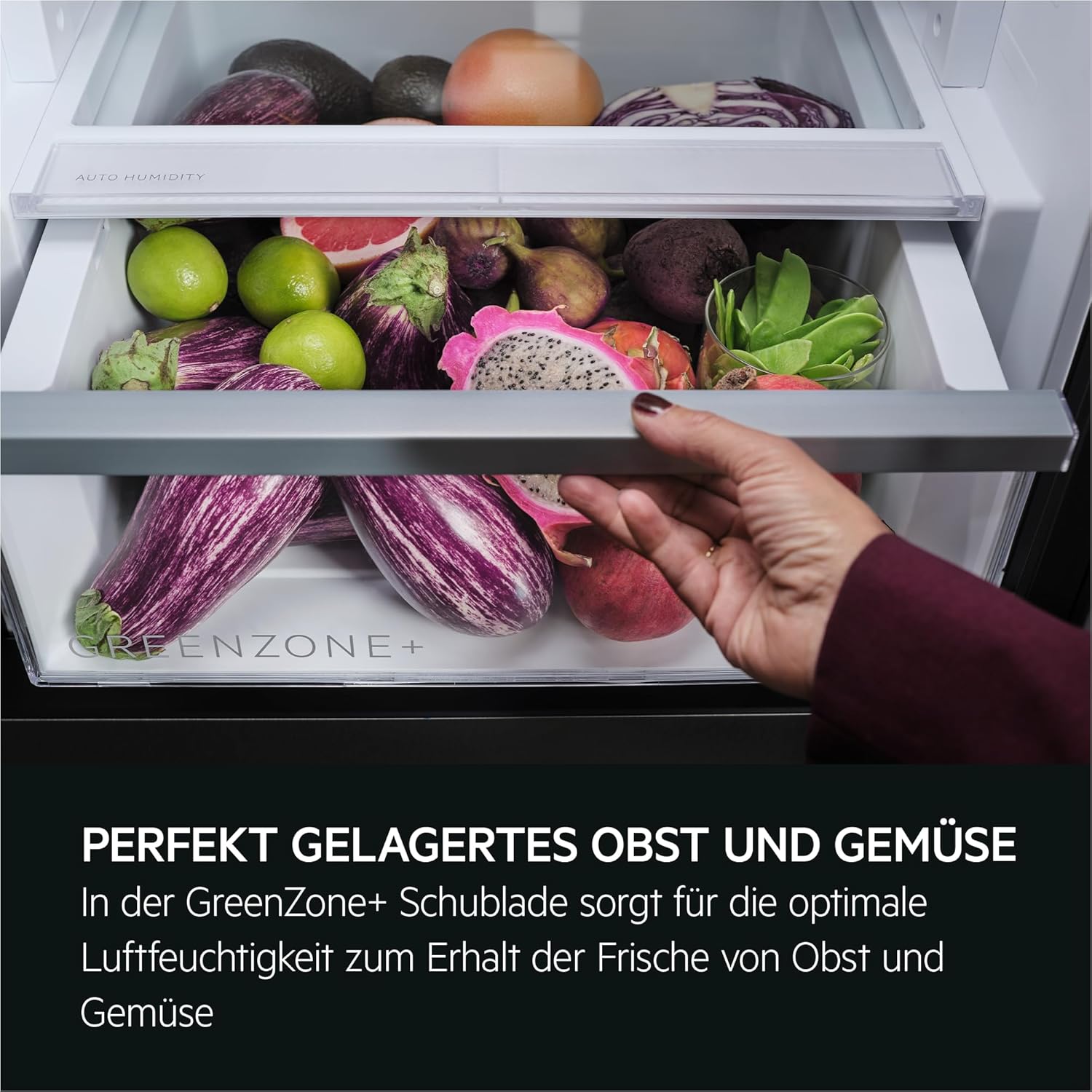 AEG ORC7P361CL 7000 GreenZone+ Freistehende Kühl-Gefrierkombination - 362L,2020mm,NoFrost,LED-Beleuchtung,Inverter Kompressor,ExtraChill Schublade,TwinTech,MultiFlow,Black Matt