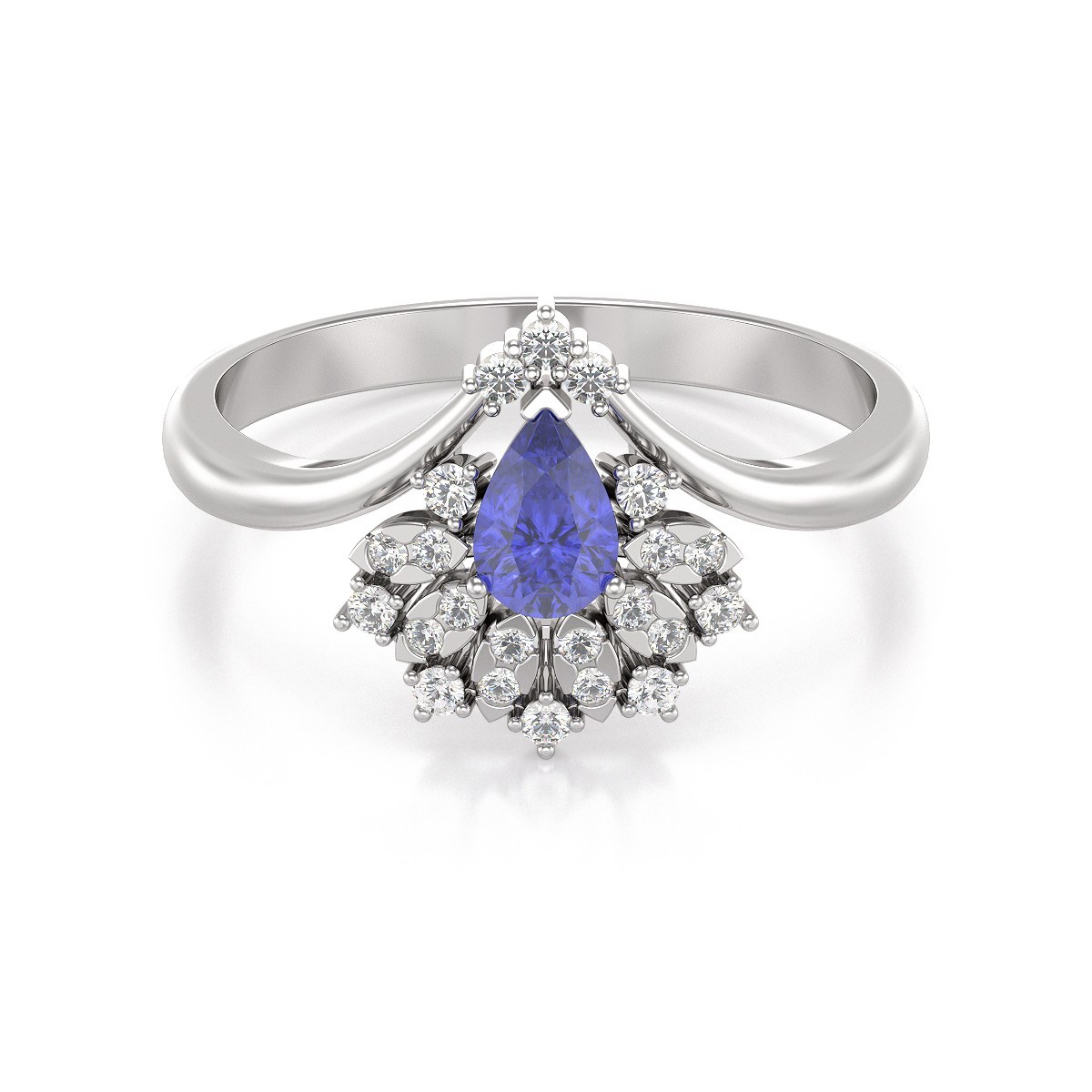 Bague ADEN Or 585 Blanc Tanzanite et diamants 3.6grs