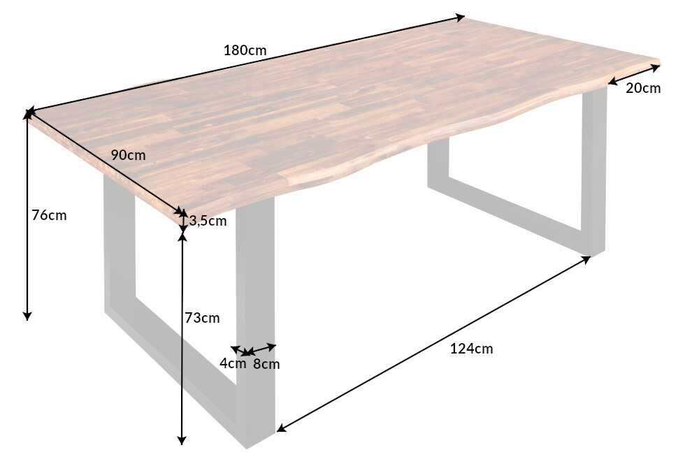 Massivholz Esstisch GENESIS 180cm natur anthrazit Akazie Baumkante Industrial Design
