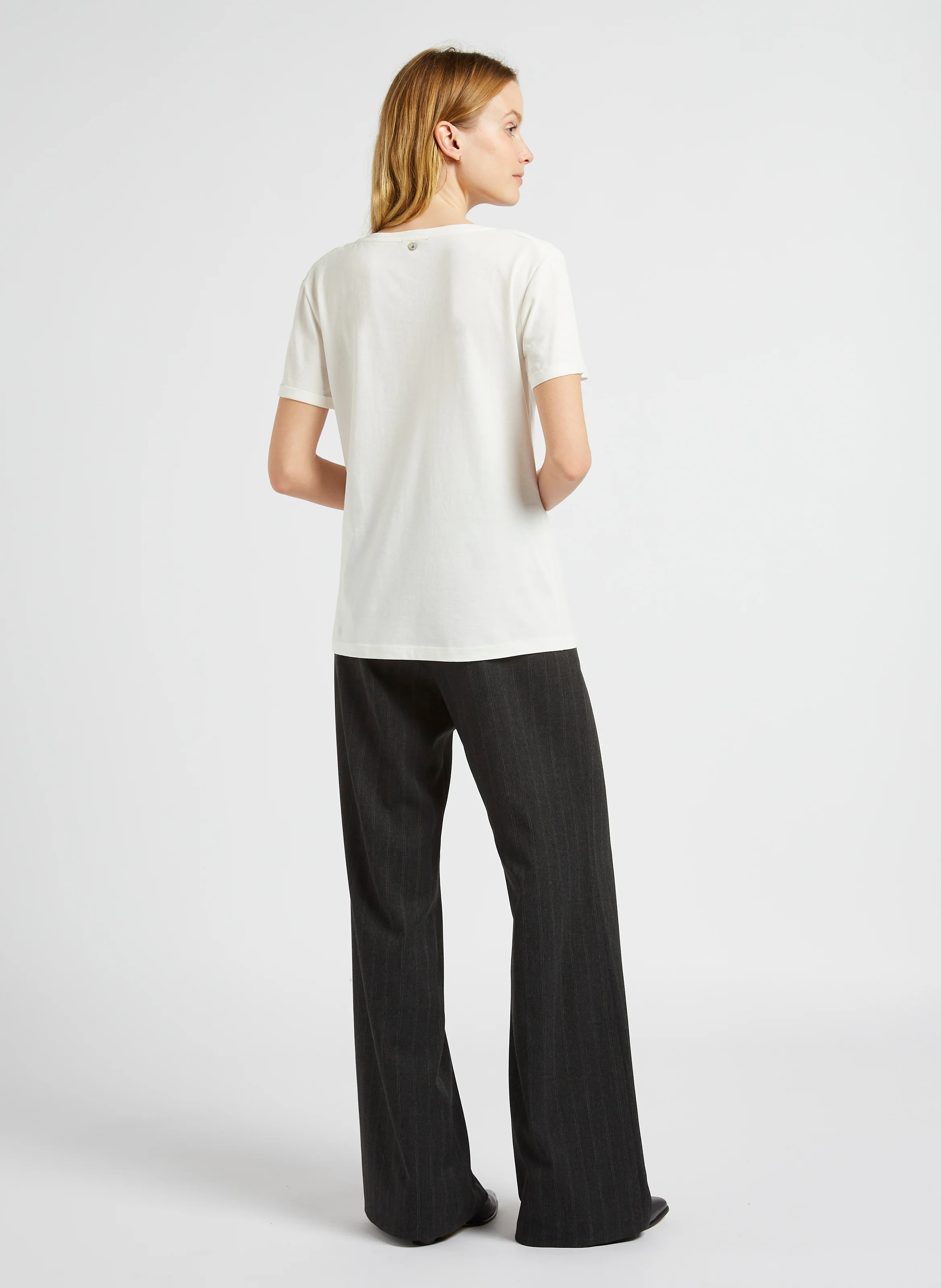 PETRO - Pantalon large rayé taille haute| Gris
