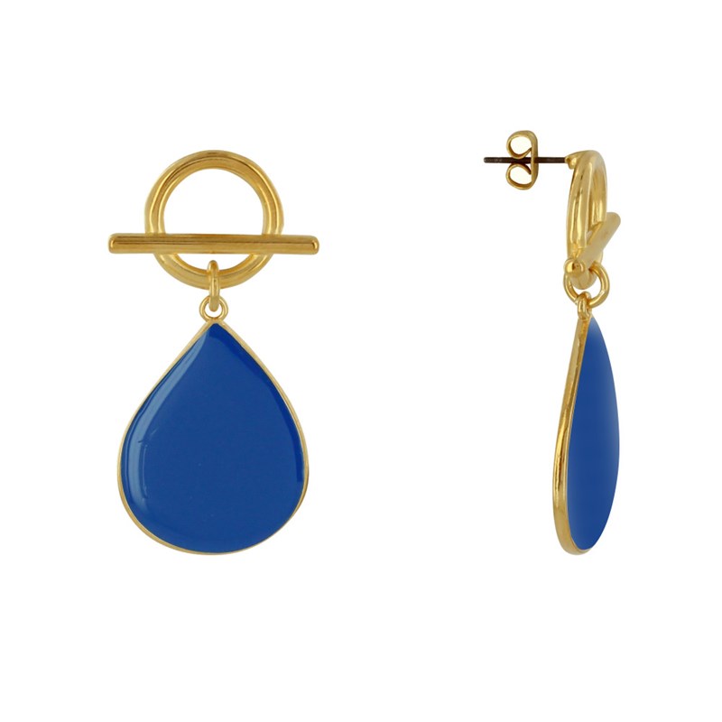Boucles d'Oreilles Laiton Doré Fermoir T et Goutte Émaillée