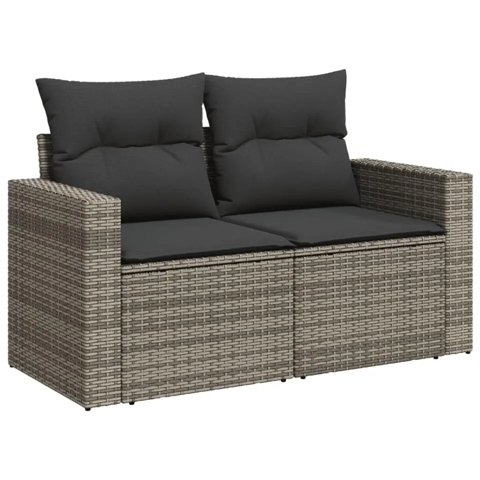vidaXL Loungeset met kussens voor 9 personen - Grijs - Poly rattan