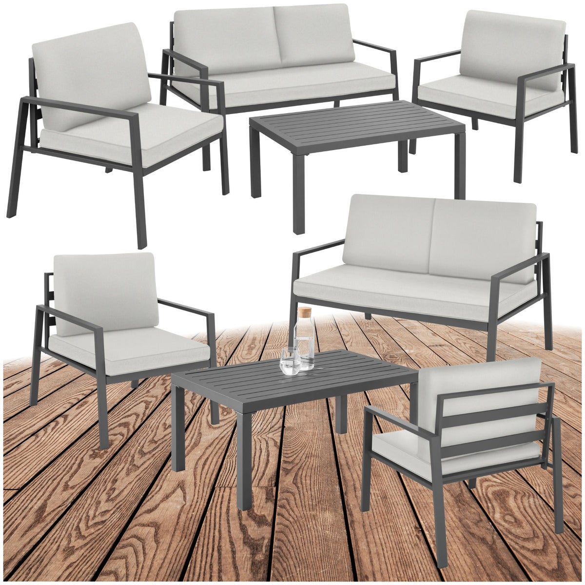tectake Göteborg zitgroep met aluminium frame, voor 4 personen, tafel met lattenbodem