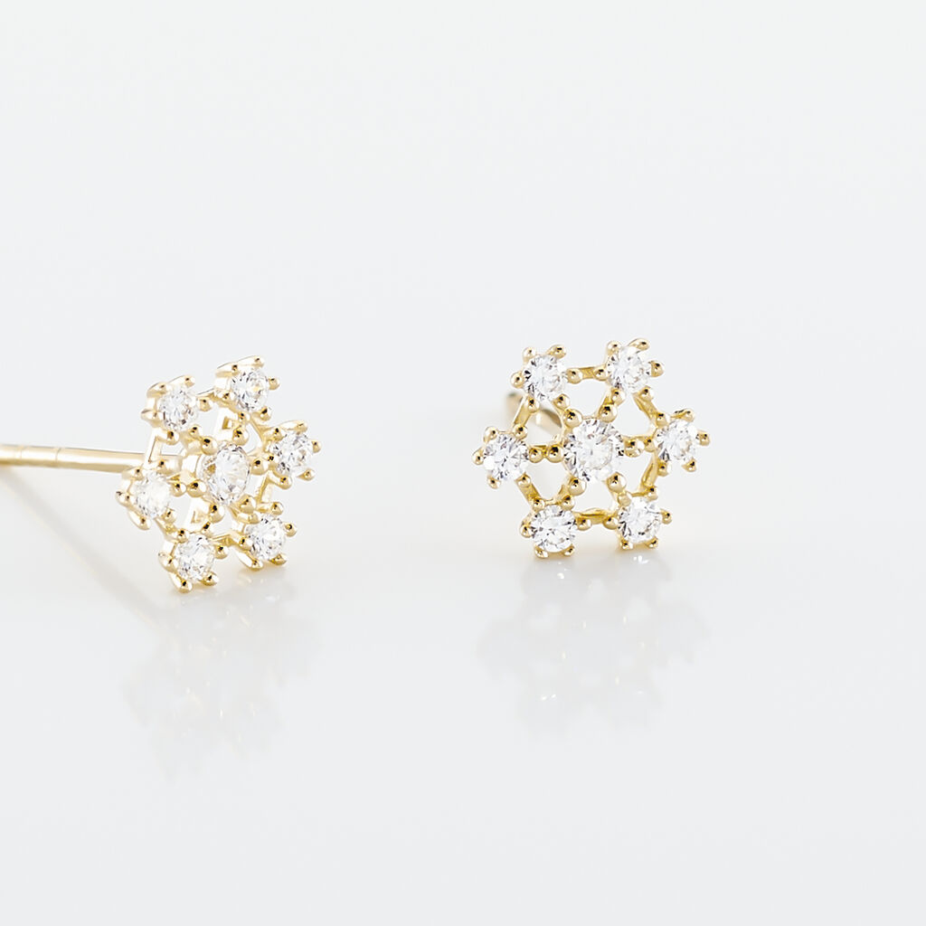 Boucles D'oreilles Puces Eileen Flocon Or Jaune Oxyde De Zirconium