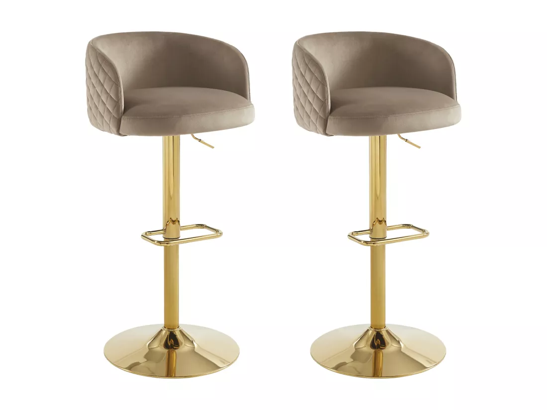 Lot de 2 tabourets de bar en velours et métal doré - Hauteur réglable - Beige - PERLANITA de Pascal Morabito