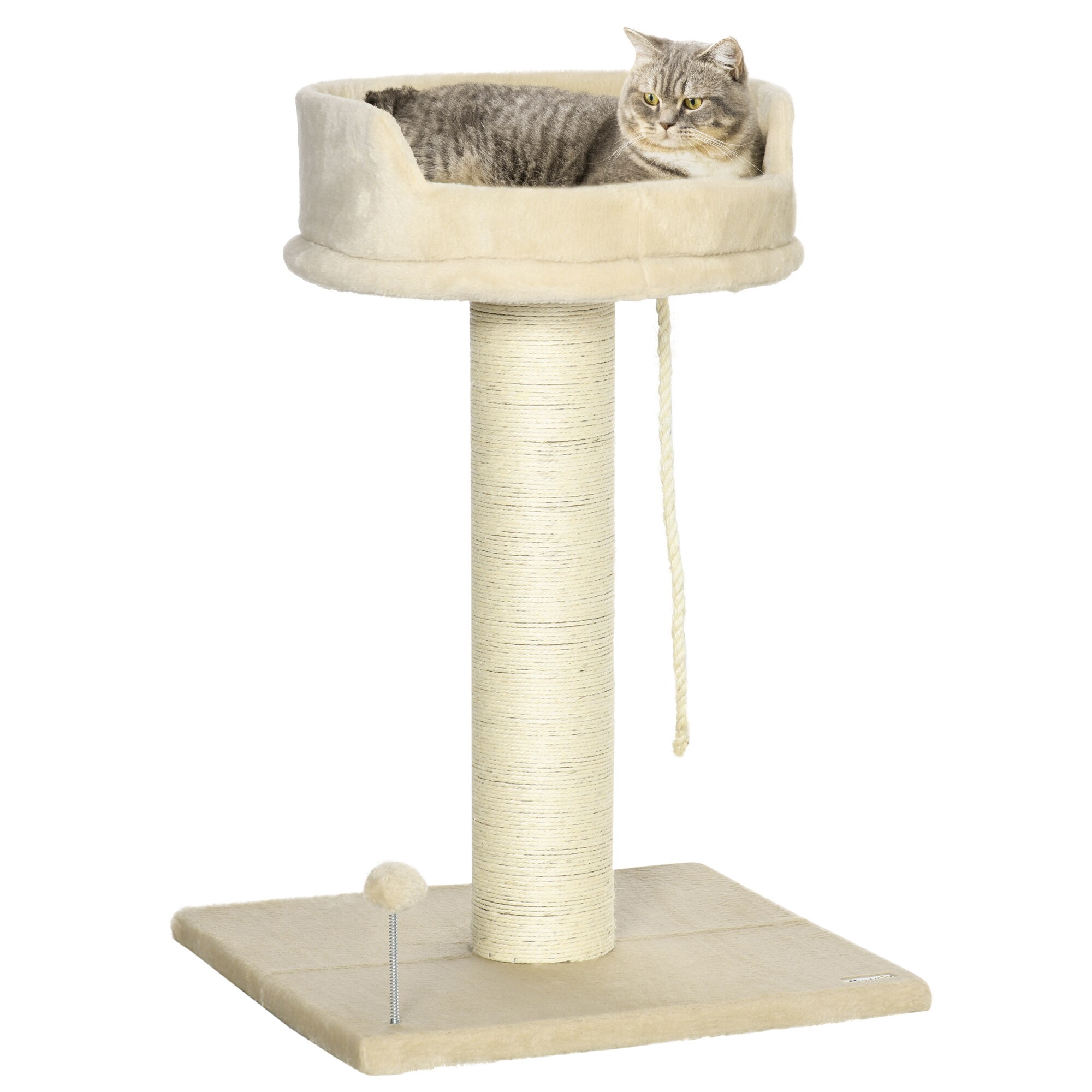 PawHut Kratzbaum mit Spielball und Liegeebene beige 55L x 55B x 83H cm