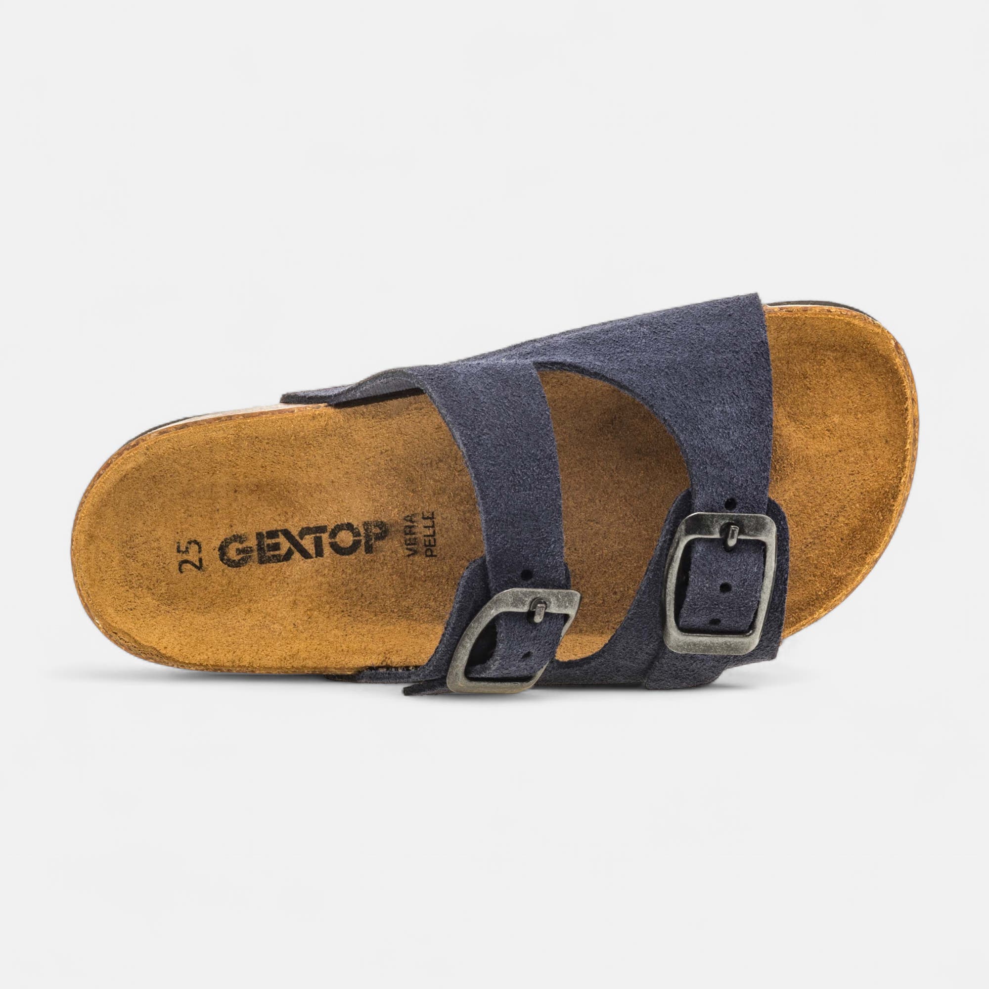 Mules semelle liège Garçon en cuir bleu marine