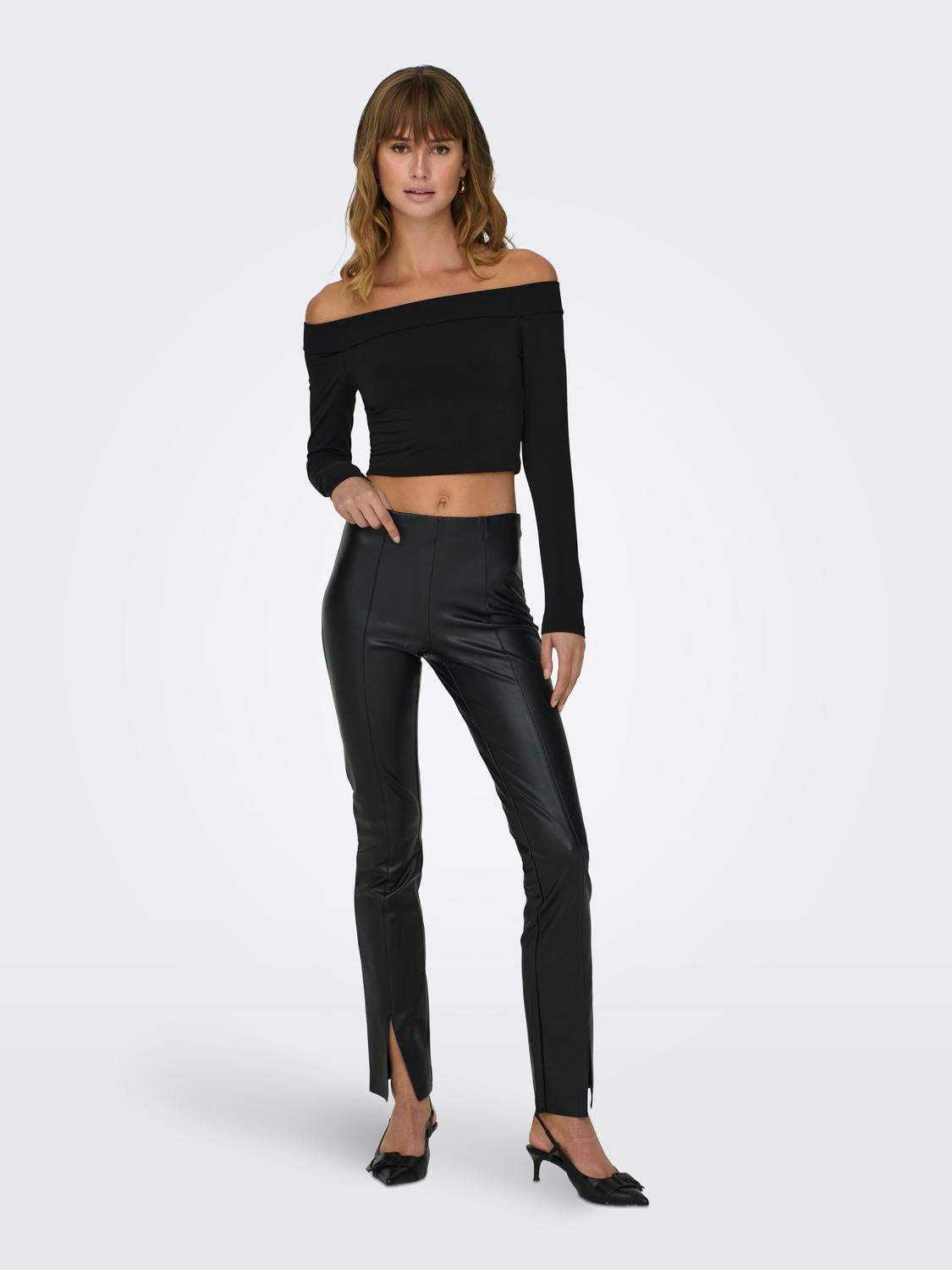 ONLLIVIA-STAR Hohe Taille Skinny Fit Hose in Lederoptik Black