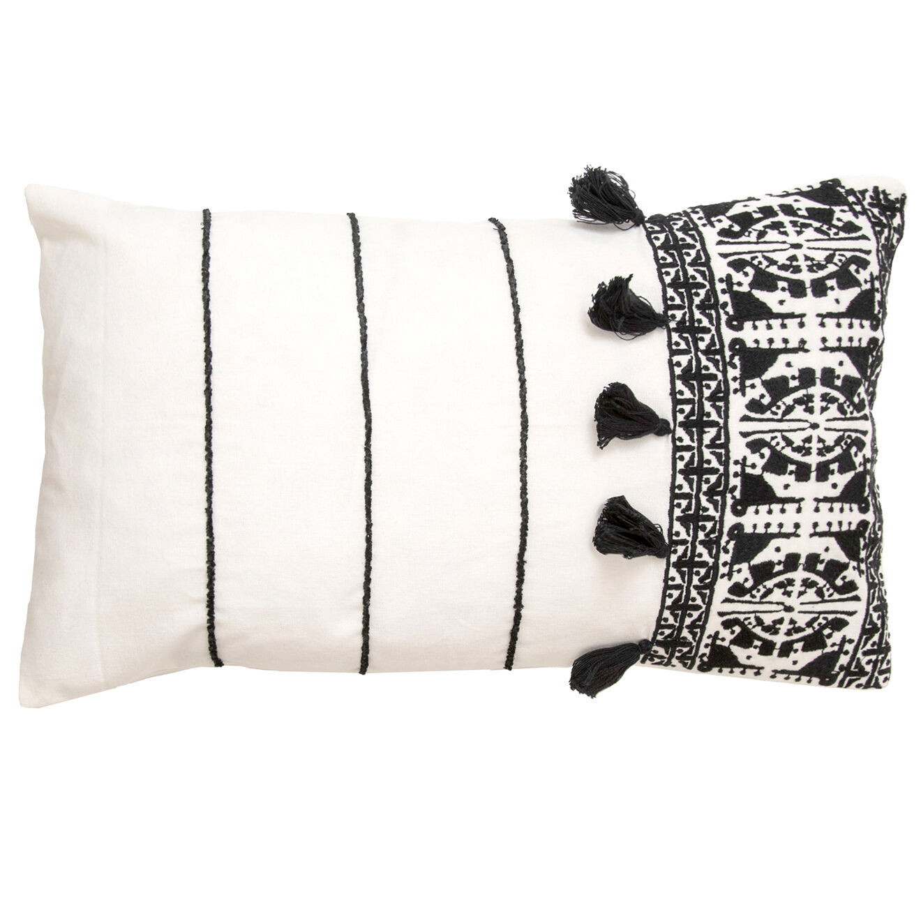 Febronie Housse de coussin Néo berbère brodée noire - 50x30 cm