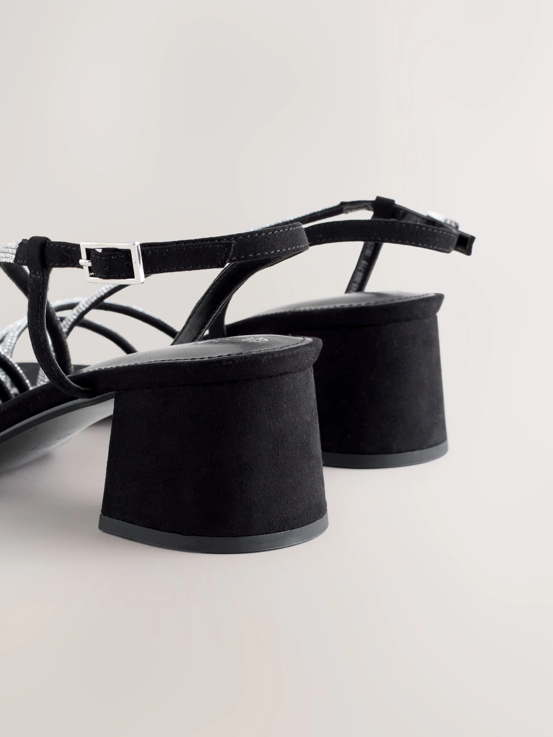 Zwart - Forever Comfort Square Toe Jewelled Strappy Block Heeled Sandals