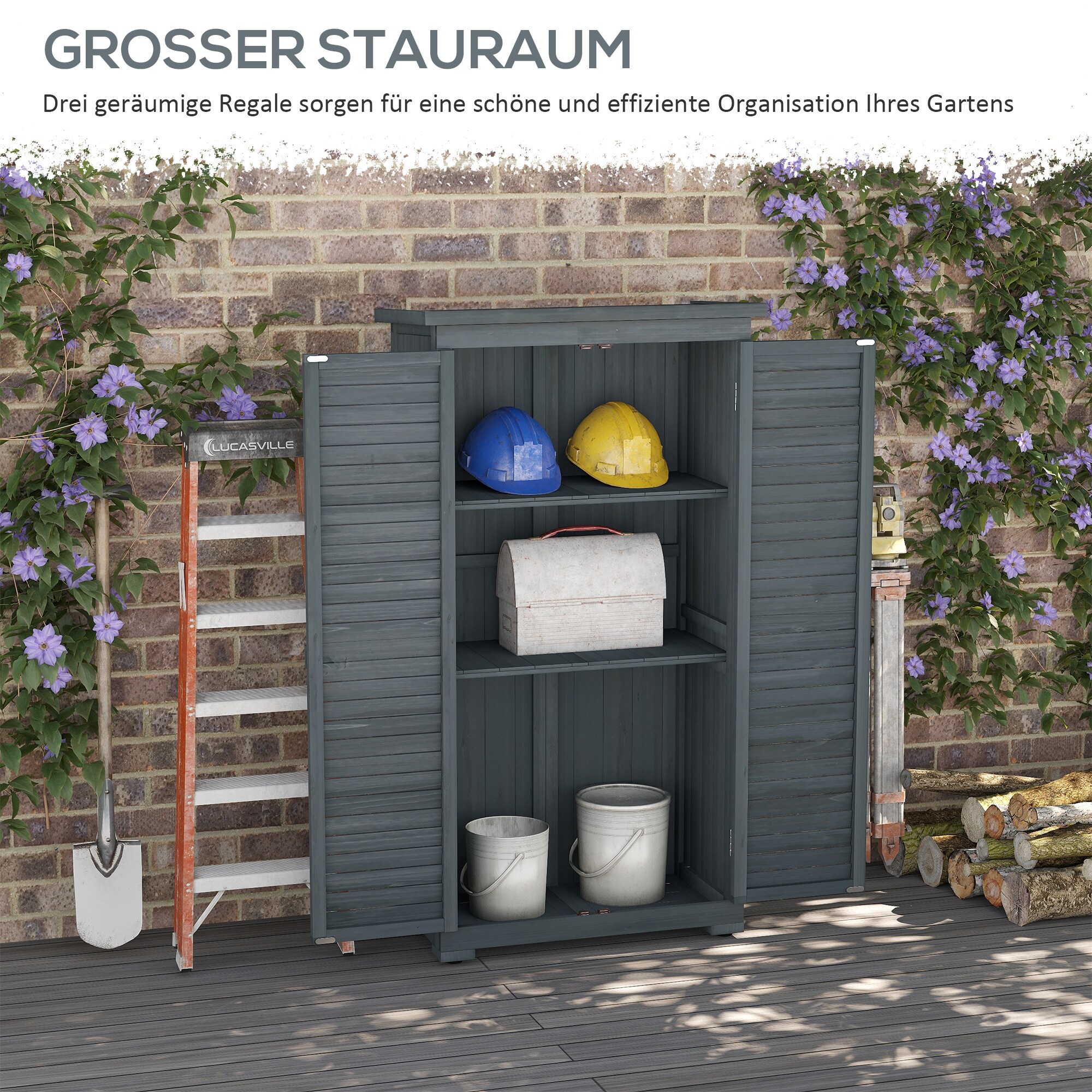 Outsunny Gartenschrank mit Lamellentüren 87 x 46,5 x 160 cm (LxBxH)