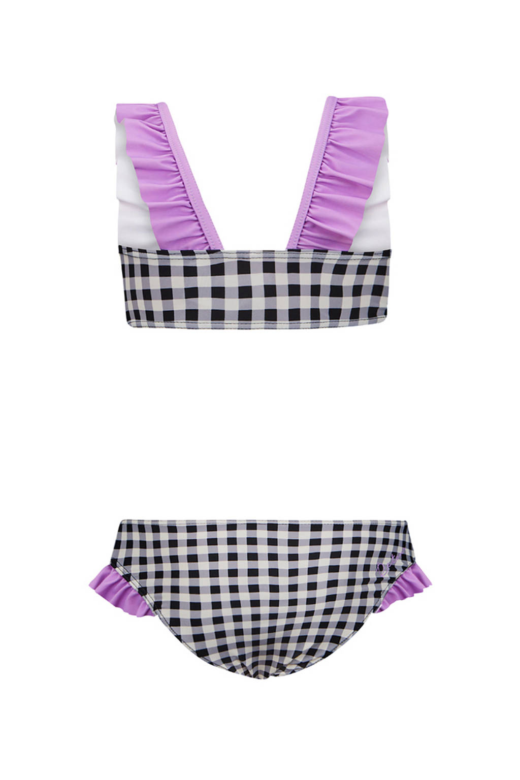 crop bikini Elvita met ruches zwart/wit/paars