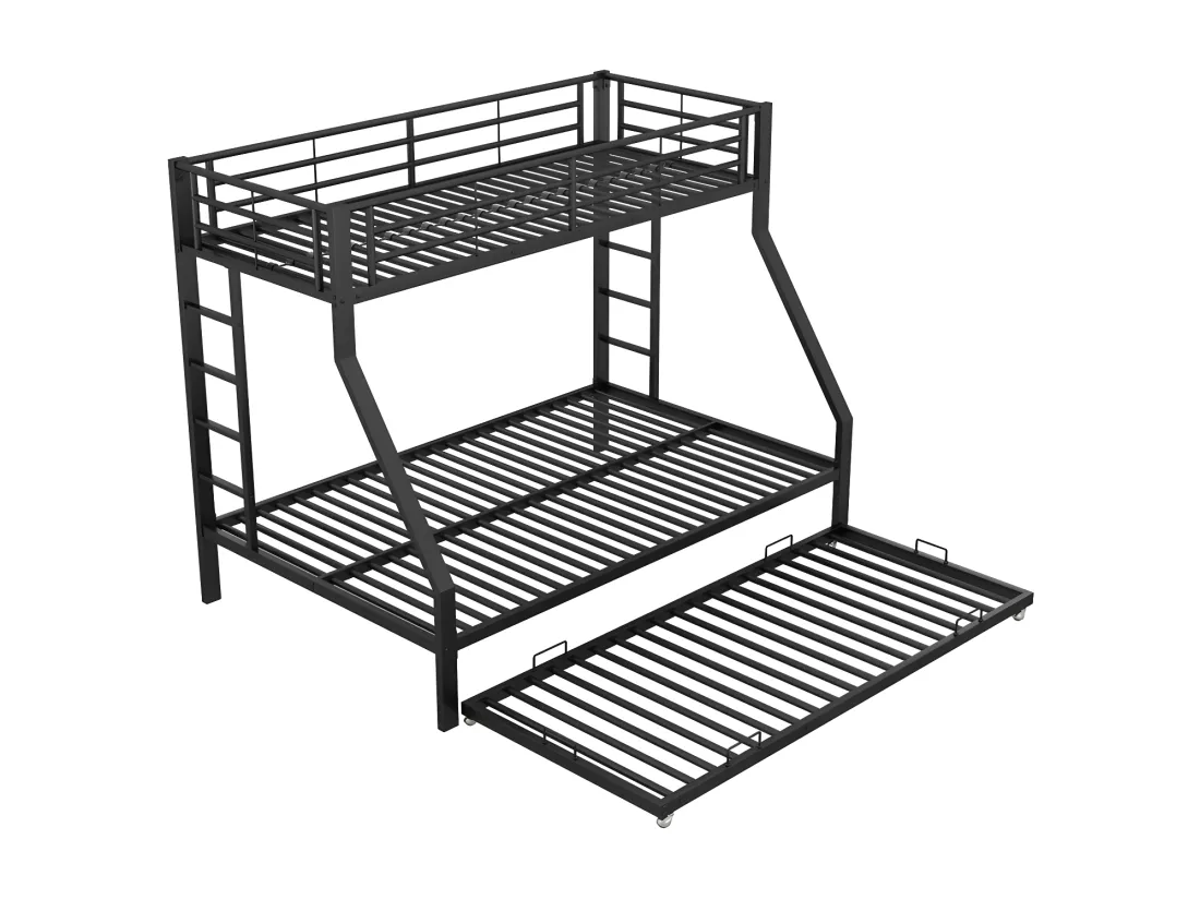 Lit superposé 90/140x200cm avec un lit gigogne 90x190cm - cadre en métal - Noir