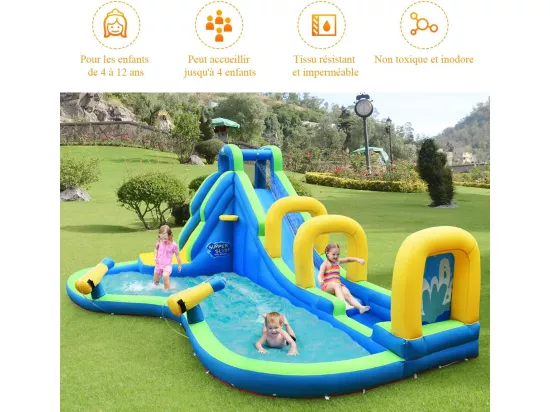 Château Gonflable avec Toboggan Aquatique/Pistolet de l'eau Fait en Plastique et vinyle, pour Enfants de 4 à 12 Ans, Charge Max 120 kg (Souffleur Non Inclus)