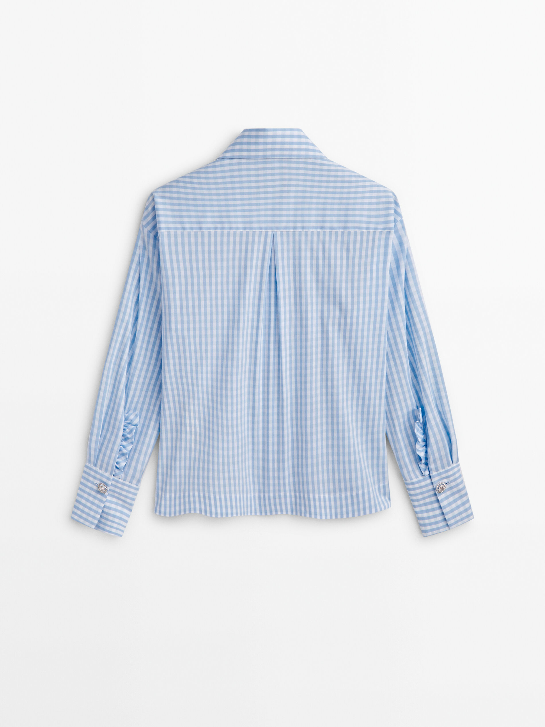 Camisa xadrez vichy com bolso com babado - Studio - AZUL