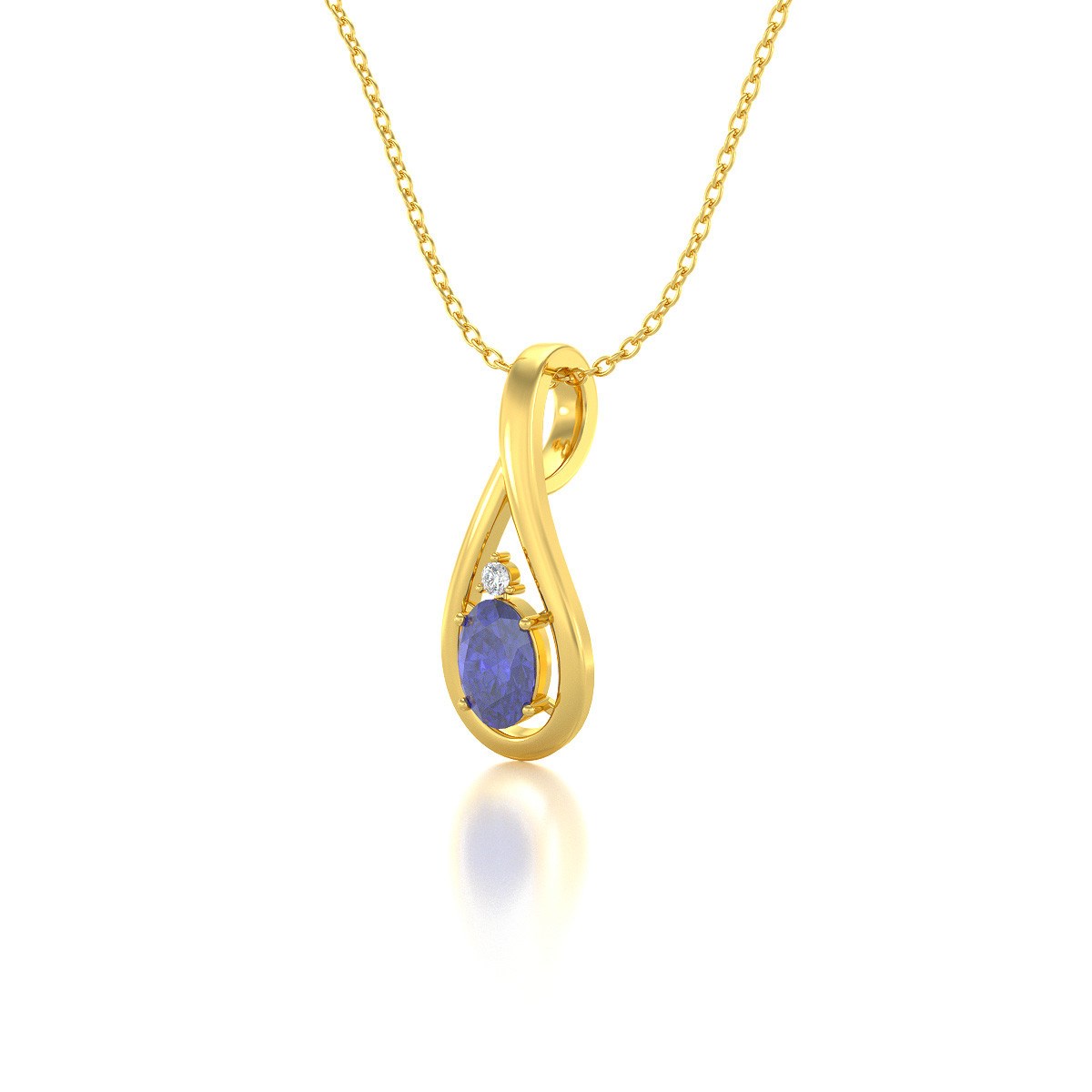 Collier Pendentif Or Jaune 585 Tanzanite et Diamants - Cadeau d'Anniversaire Inoubliable | Aden