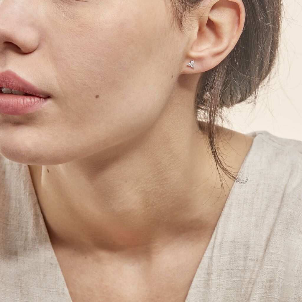 Boucles D'oreilles Puces Eleanor Fleur Or Blanc Oxyde De Zirconium