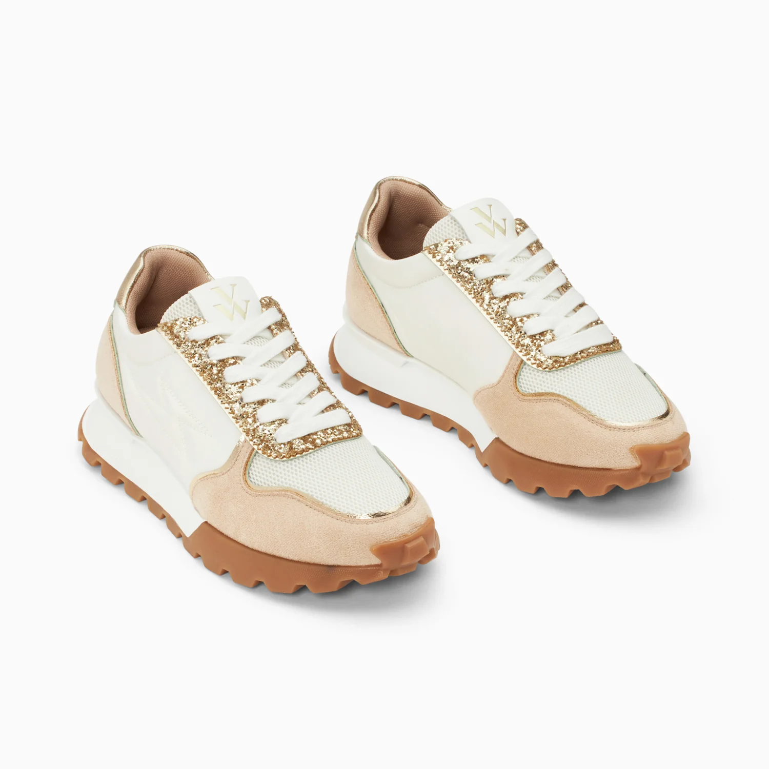 Sneakers-Baskets éclair Paola beige et or à semelle running