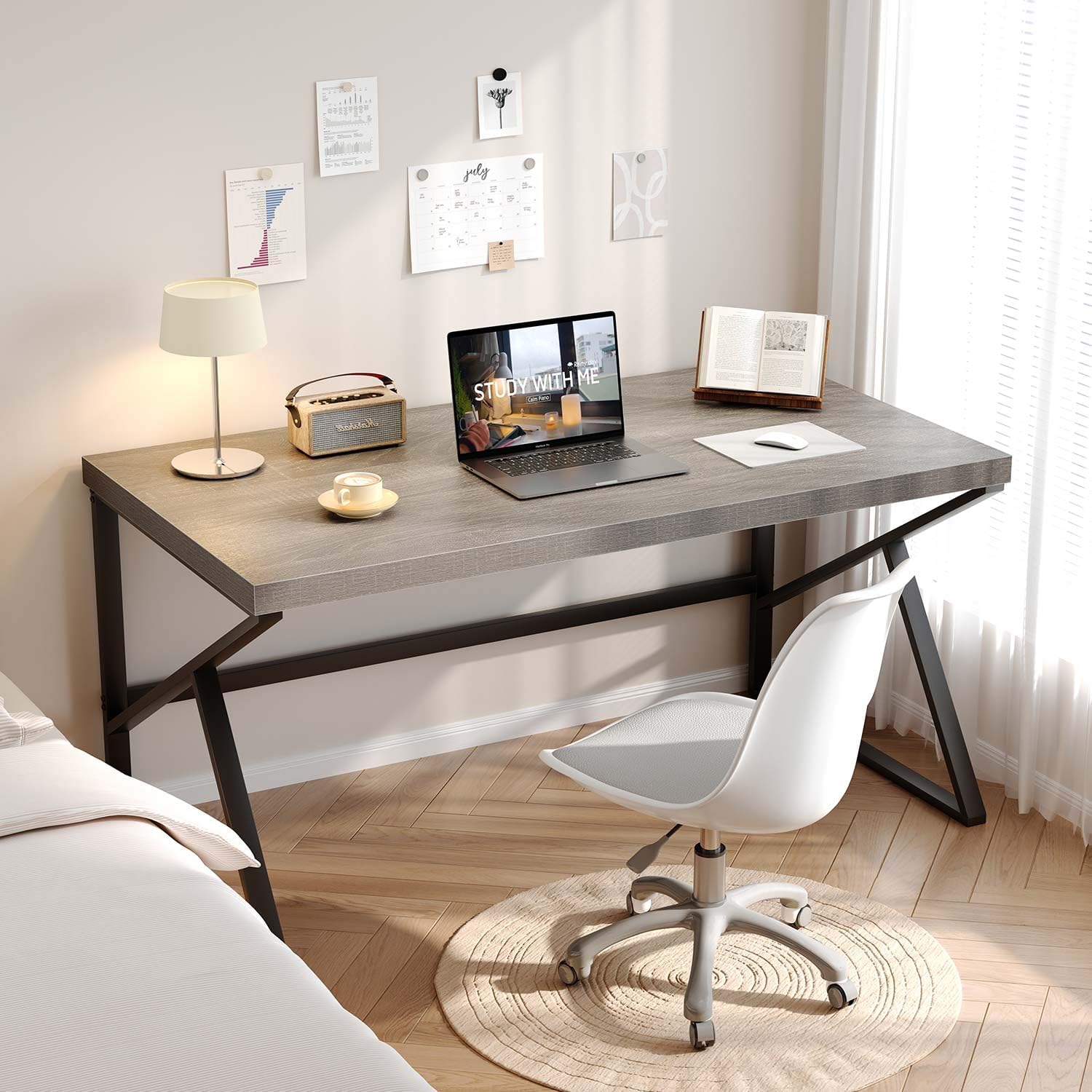 HSH Schreibtisch Holz und Metall Moderner Computertisch Industrieller PC Tisch für Büro Homeoffice Arbeitstisch Grau 140 x 60 cm
