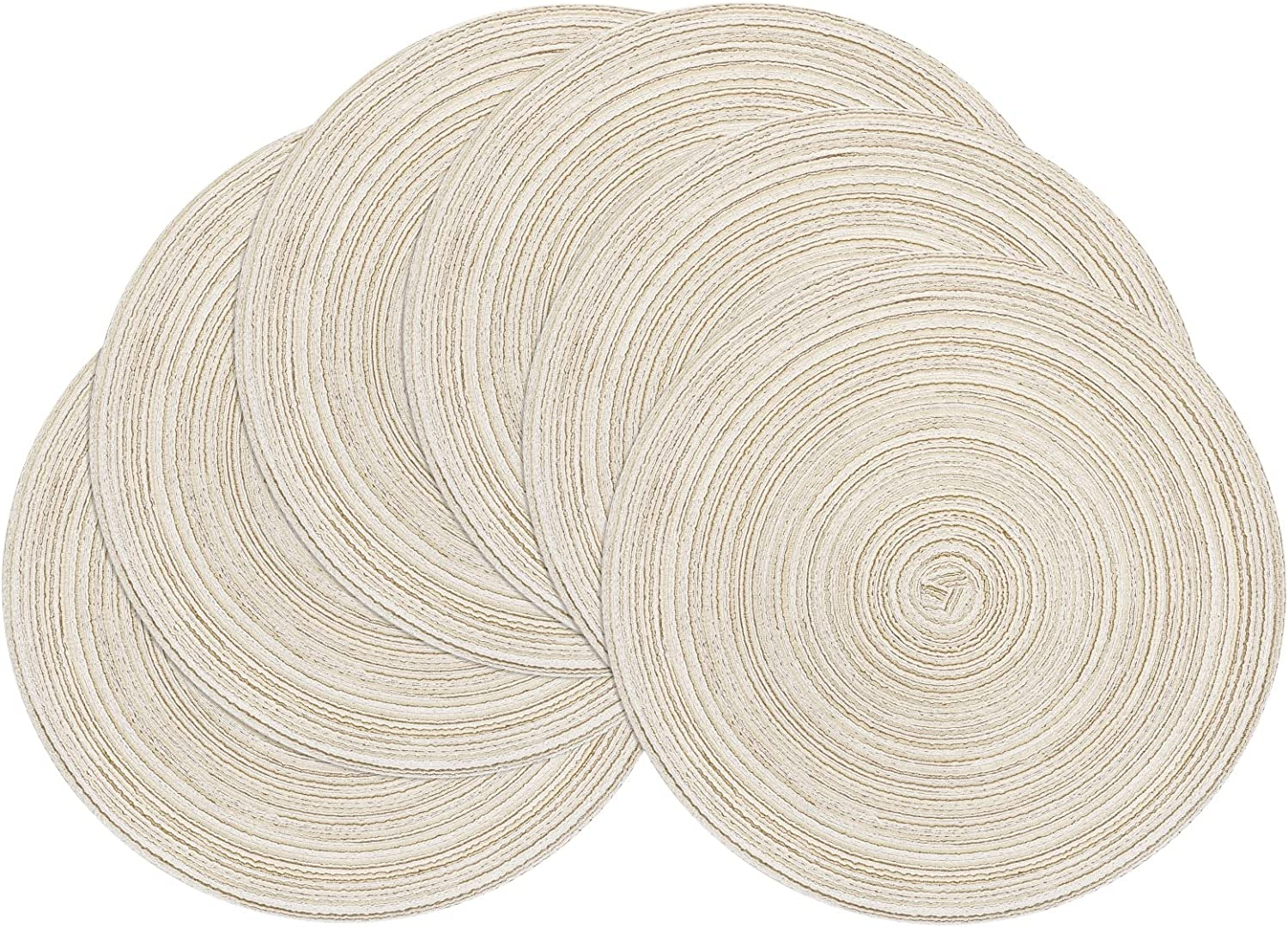 (6er Set) Ø38cm Baumwoll Tischunterlage Runde Teller Untersetzer Tischset - Beige