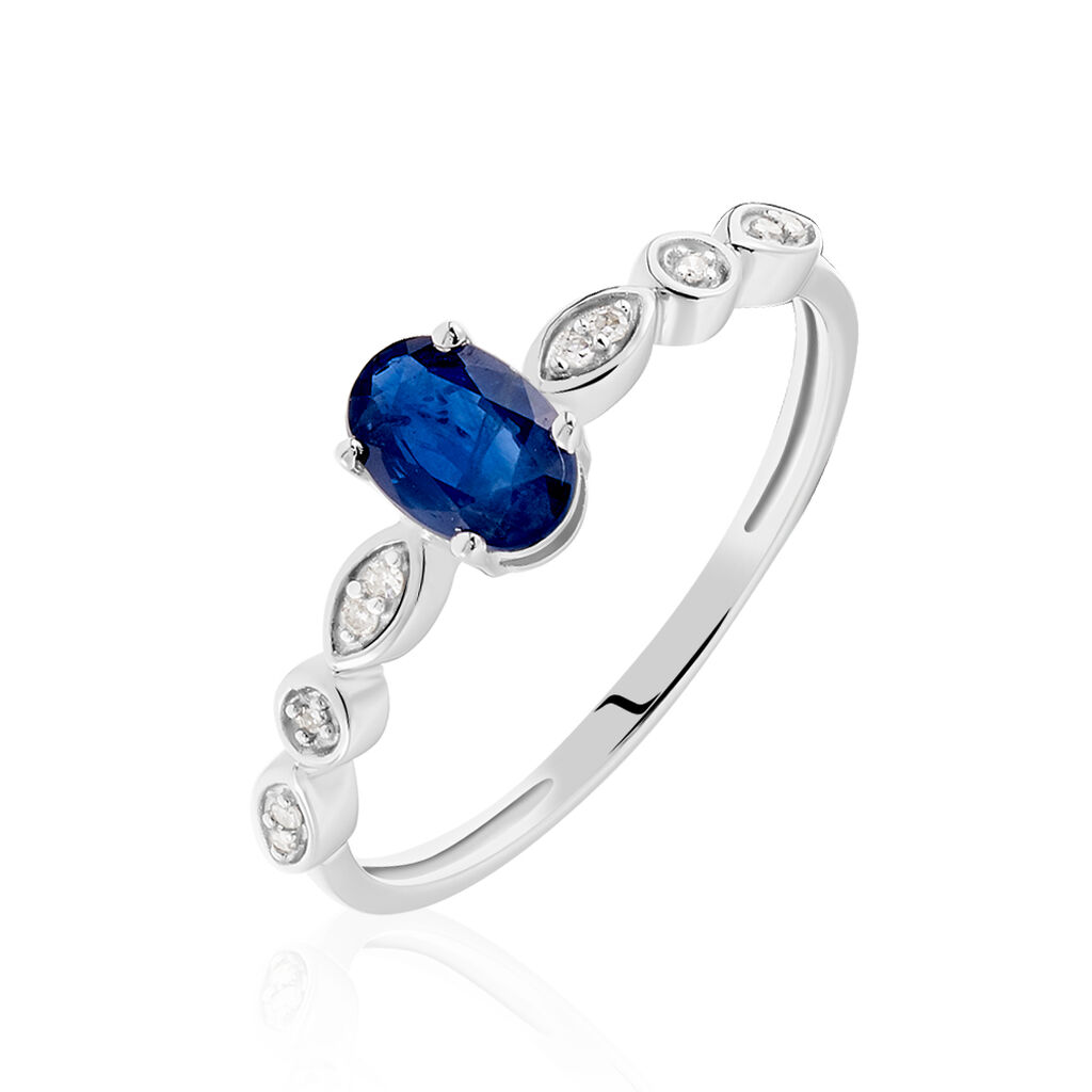 Bague Solitaire Michaela Or Blanc Saphir Et Diamant
