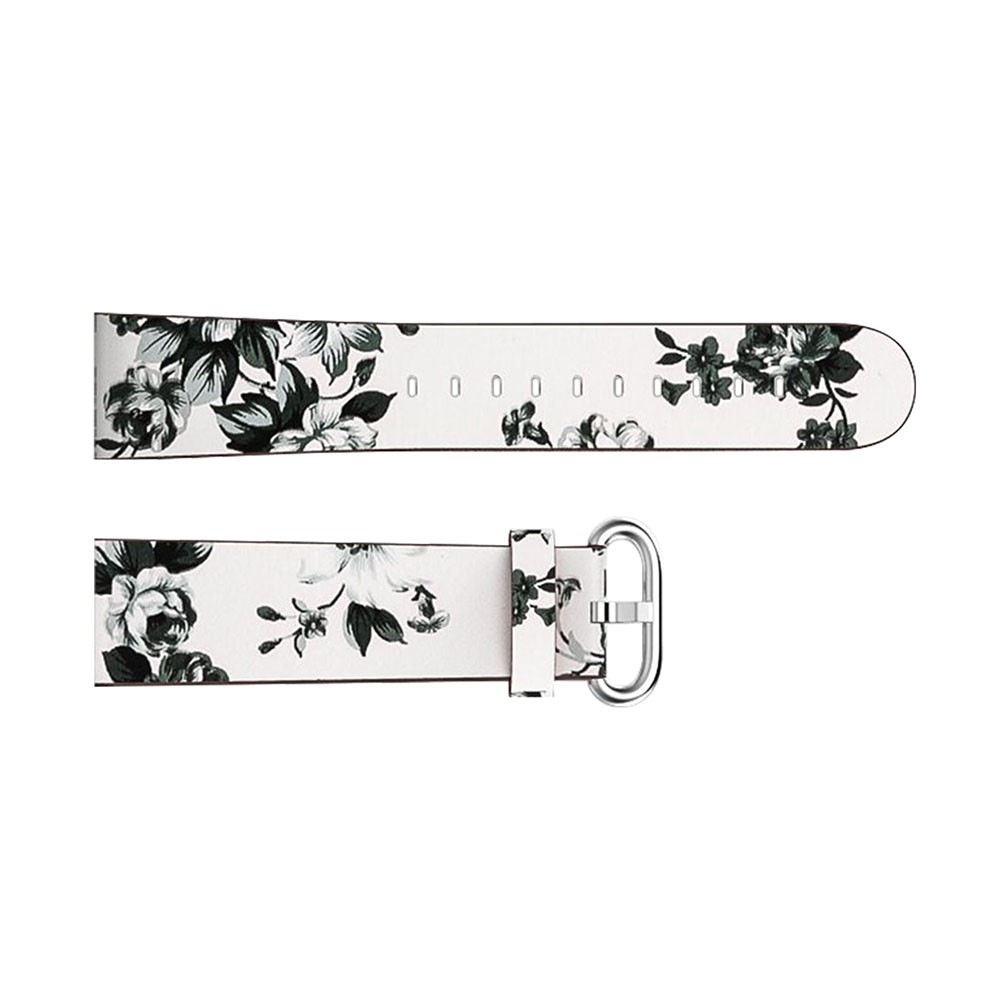 Fitbit Versa / Versa 2 / Versa Lite Echtleder Ersatz Armband mit Metallverschluss - Grüne Blumen