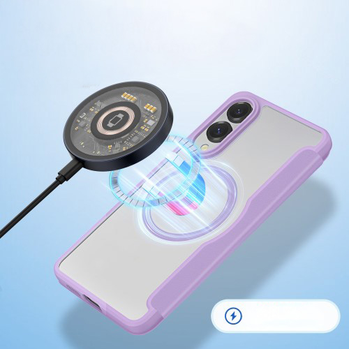 Samsung Galaxy S25 Edge Hybrid Leder Tasche   Kunststoff Rückseite - Lila / Transparent