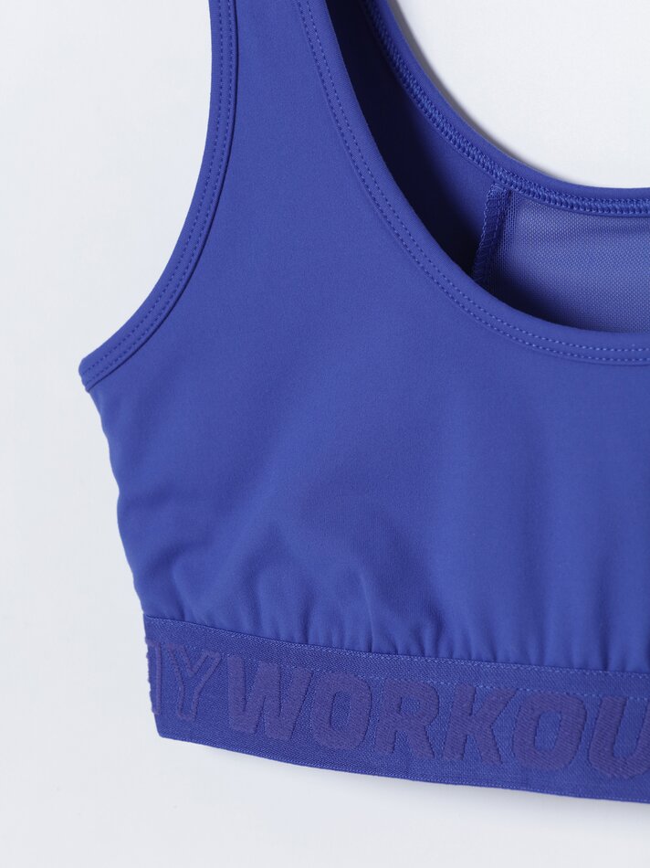 Top esportivo com fita de texto - Azulina