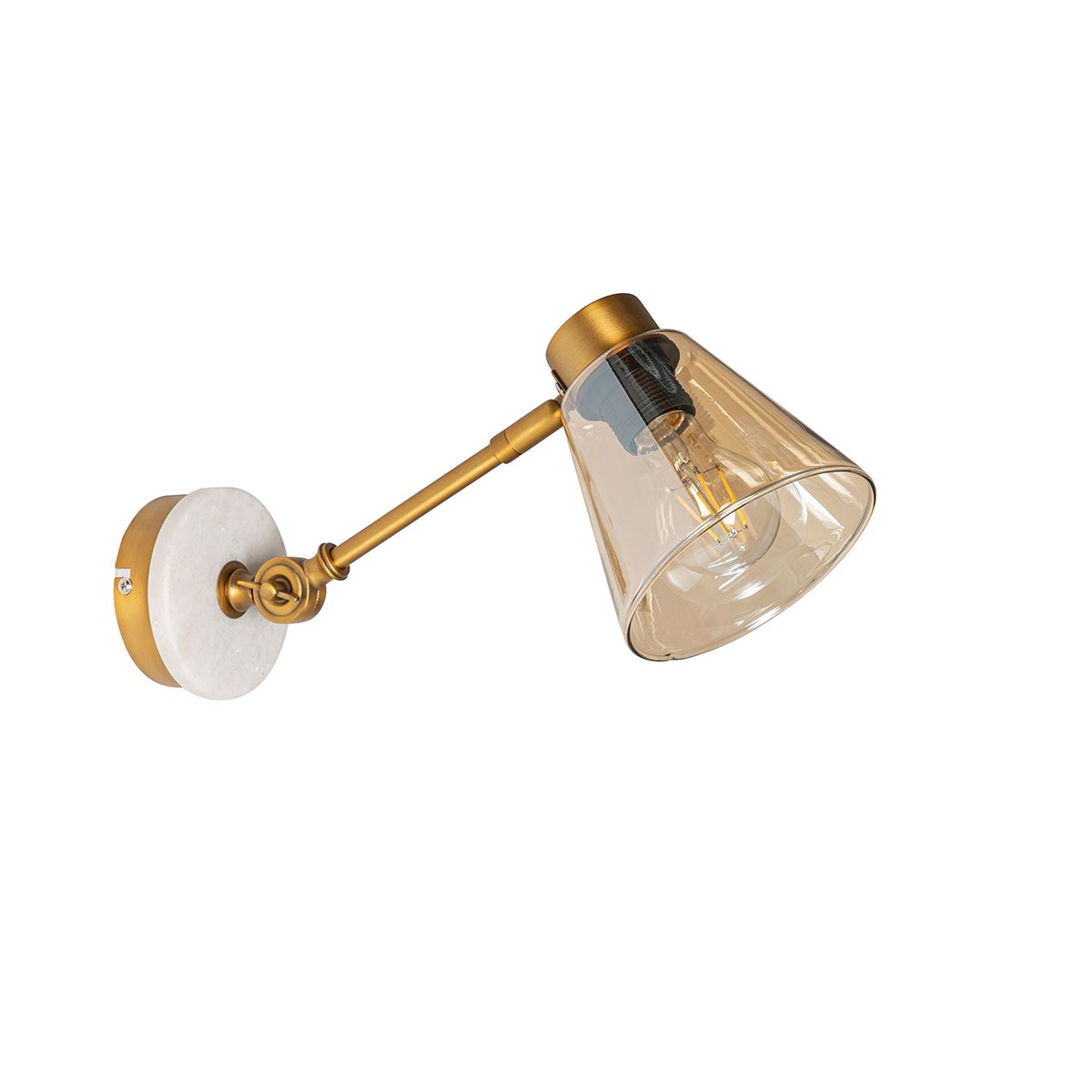 Art Deco wandlamp brons met marmer en amber glas - Nina