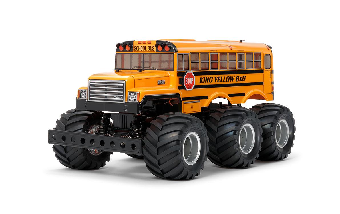 Monster Truck King Yellow 6x6 G6-01 Bausatz, 1:18<br>3-Achs Off-Road Monstertruck mit Schulbus Karosserie
