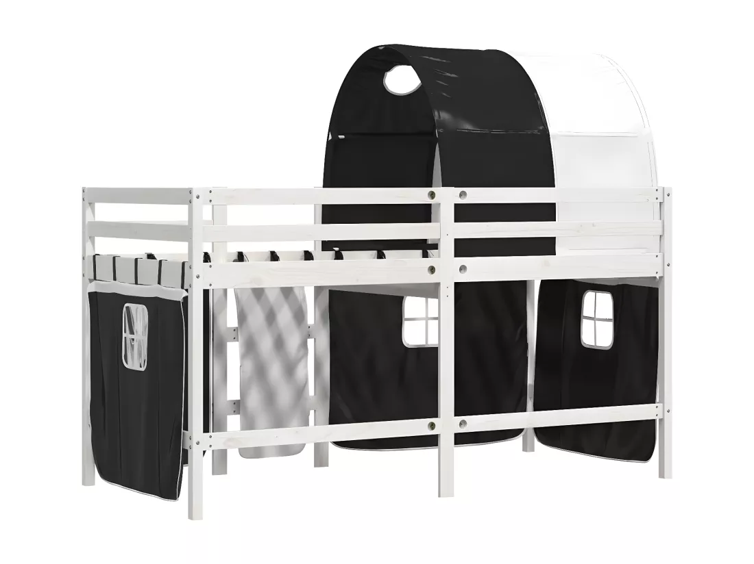 Lit mezzanine enfants et tunnel blanc/noir 90x200 cm pin massif