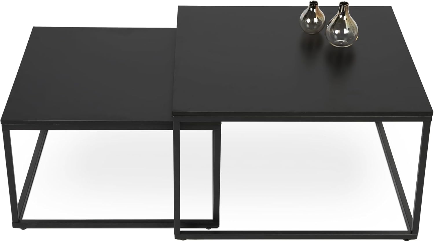 Home Collective Couchtisch 2er Set quadratisch weiß aus Holz Wohnzimmertisch Modern Beistelltisch Set 2 in 1 mit Metallgestell für Wohnzimmer Büro Beistelltisch Loft Design Twin Kratzfeste Oberfläche