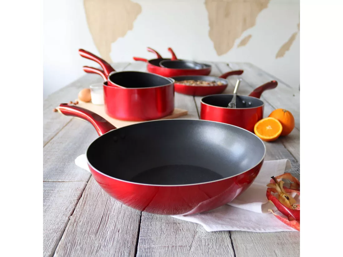 Menastyl - Wok En Aluminium 28cm Cerise Compatible Induction