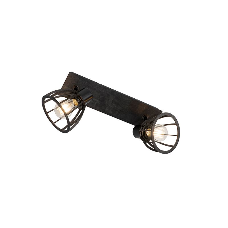 Industriële plafondlamp zwart 2-lichts - Fotu