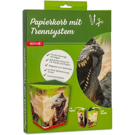 Roth Papierkorb Tyrannosaurus, 10 Liter, eckig, 2 Fächer