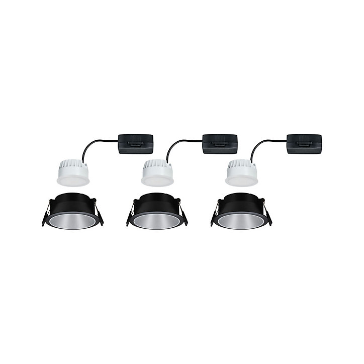 3 spots encastrables Cole LED intégrée blanc chaud IP44 3x470lm Ø8cm argent finition noire Paulmann