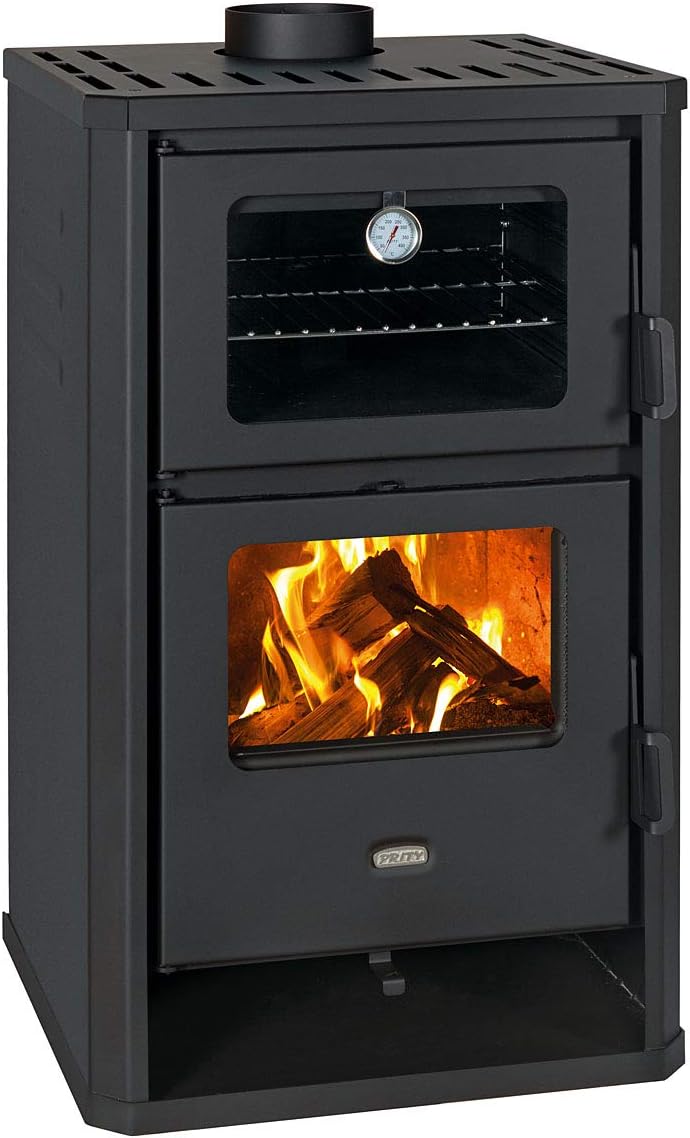 Prity FG D Kaminofen mit Backofen - 14 kW, Metall, Schwarz, Holz, Holzbriketts