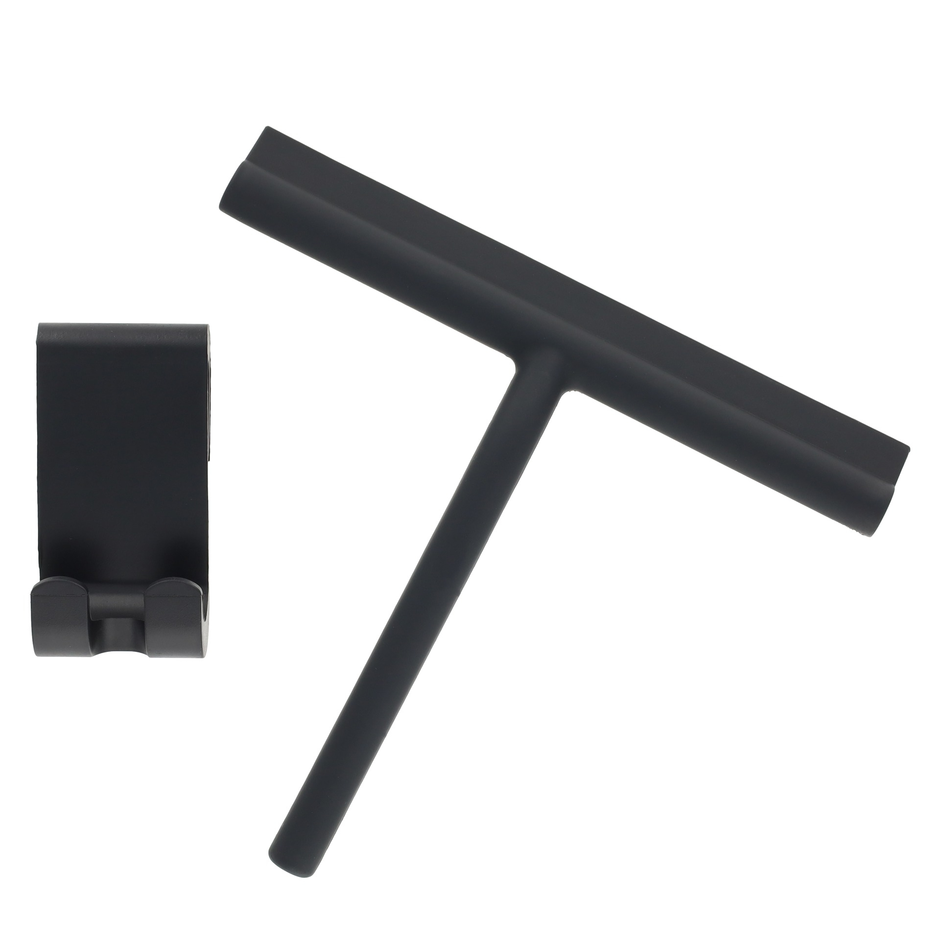 (2-tlg. Set) 21cm Silikon Duschabzieher Badezimmer Glasschaber Fensterwischer   Halterung - Schwarz