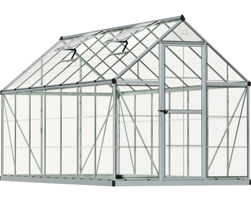 Kas Harmony met 6x14 polycarbonaat panelen (0,7 mm) inclusief funderingsframe, 426 x 185 cm, aluminium.