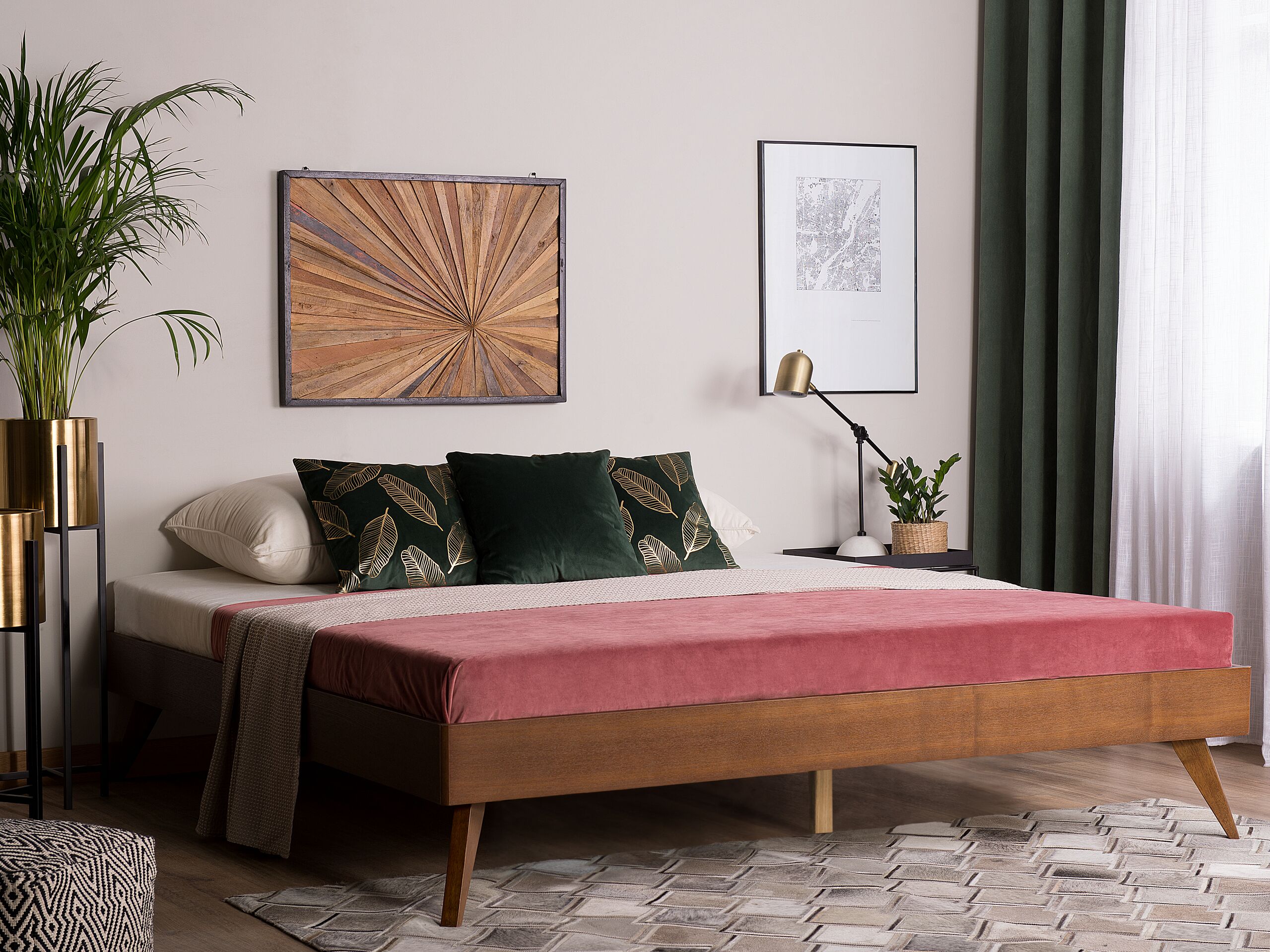 Beliani-BERRIC -Tweepersoonsbed-Donkere houtkleur-140 x 200 cm-MDF