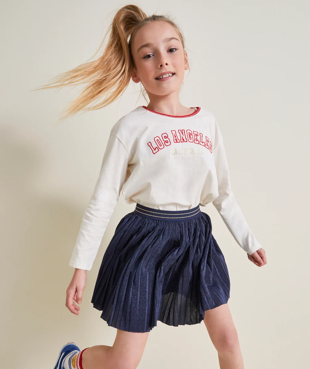 JUPE PLISSÉE FILLE BLEUE AVEC DÉTAILS PAILLETÉS