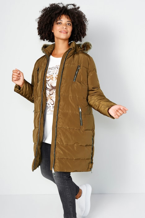 Steppjacke, Kapuze mit Webpelz, Zipper, Langarm