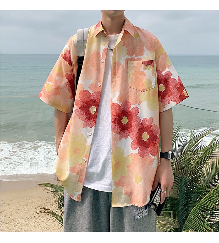 Giuliana - Hawaiiaans overhemd met korte mouwen, kraag en bloemenprint