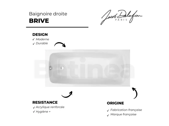 Baignoire droite 170 X 75 JACOB DELAFON Brive